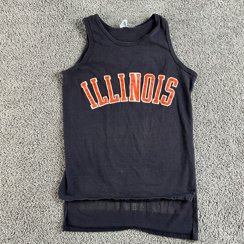 VINTAGE 80s Illinois Fighting Ilini Shirt Womens Small Black Orange Tank Artex